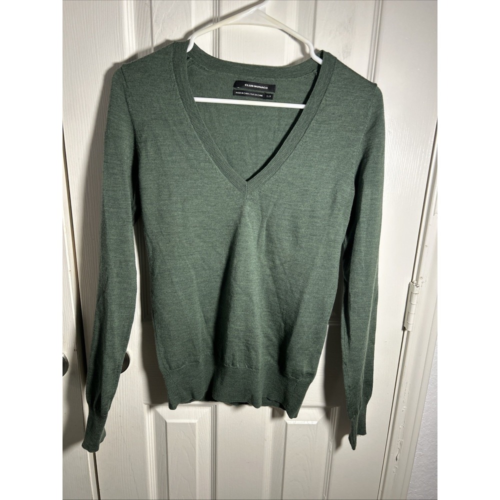 Club Monaco V-Neck Pullover Sweater 100% Merino Wool Men's Sz S Green
